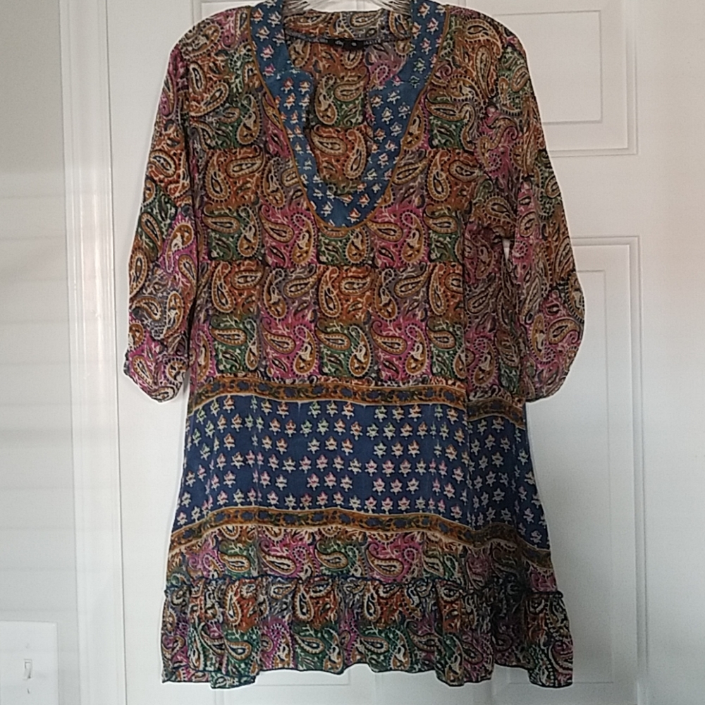 Anthropologi 1200%silk printed tunic/dress size S